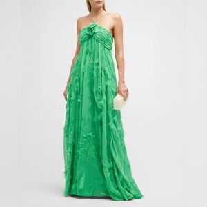 ALEXIS Sole Applique Halter Empire Maxi Dress in emerald green XS